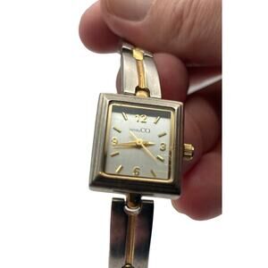 Nine & Co Silver & Gold Tone Dial Square Bracelet Band Watch-New Battery